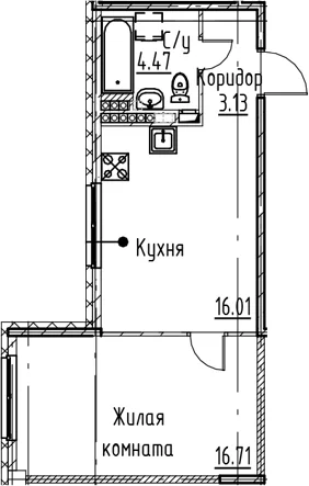 Планировка: Евродвушка 40,3 м² в ЖК «Кронфорт»