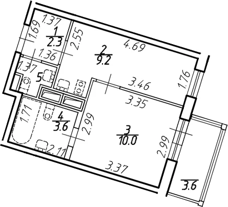 Планировка: 1-комнатная квартира 26,4 м² в ЖК «Аэросити»