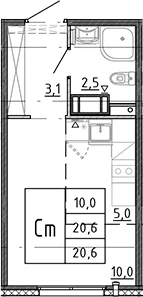 Планировка: Студия 20,6 м² в ЖК «Ручьи 2»
