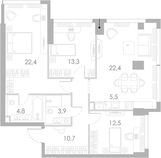 Планировка: Квартира евро-4 95,5 м² в ЖК «Ривер Парк Кутузовский»