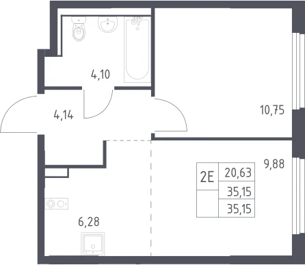 Планировка: Евродвушка 35,2 м² в ЖК «Пригород Лесное»
