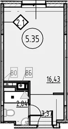 Планировка: Студия 22,6 м² в ЖК «COSMOS SMART САНКТ-ПЕТЕРБУРГ ЮЖНЫЙ ОТЕЛЬ»