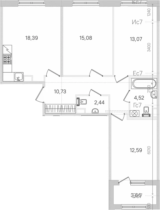 Планировка: Квартира евро-4 76,8 м² в ЖК «Дубровский»