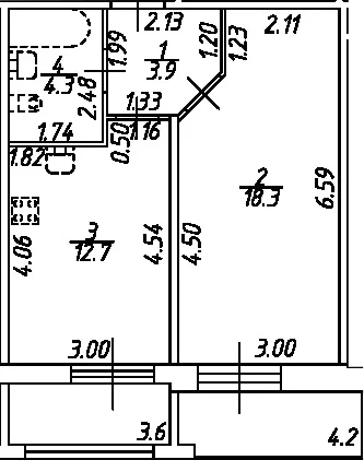 Планировка: 1-комнатная квартира 39,2 м² в ЖК «Рождественский квартал»