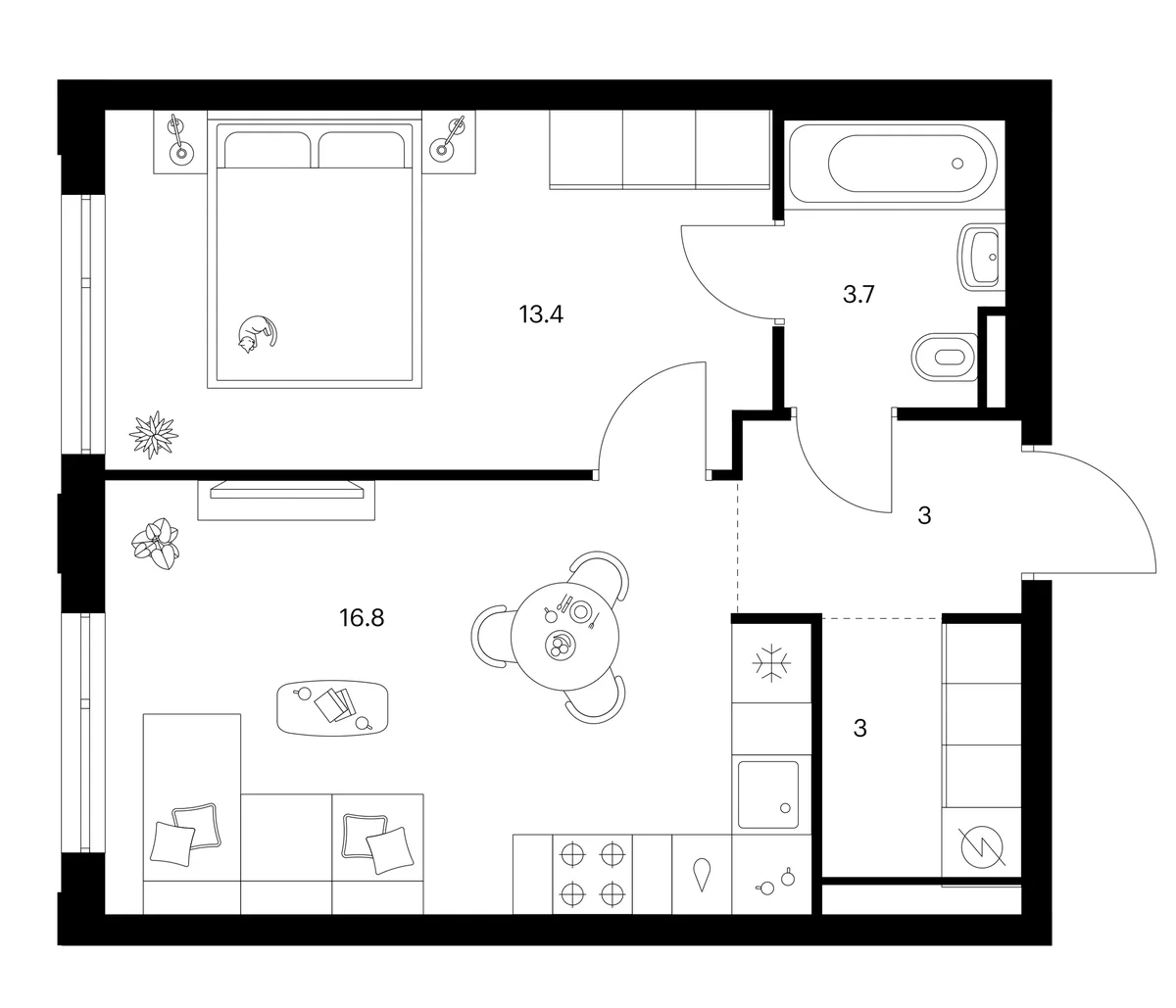 Планировка: 1-комнатная квартира 39,9 м² в ЖК «Зеленый парк»