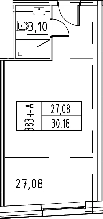 Планировка: Студия 30,2 м² в ЖК «ЙЕС Лидер»