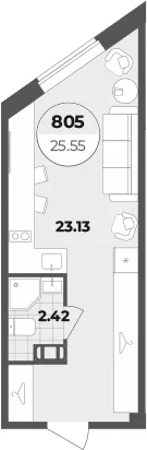 Планировка: Студия 25,6 м² в ЖК «Апарт-отель Лиговский 127»