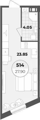 Планировка: Студия 27,9 м² в ЖК «Апарт-отель Лиговский 127»