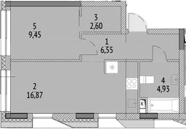 Планировка: Евродвушка 40,4 м² в ЖК «N'ICE LOFT»