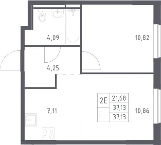 Планировка: Евродвушка 37,1 м² в ЖК «Мытищи Парк»