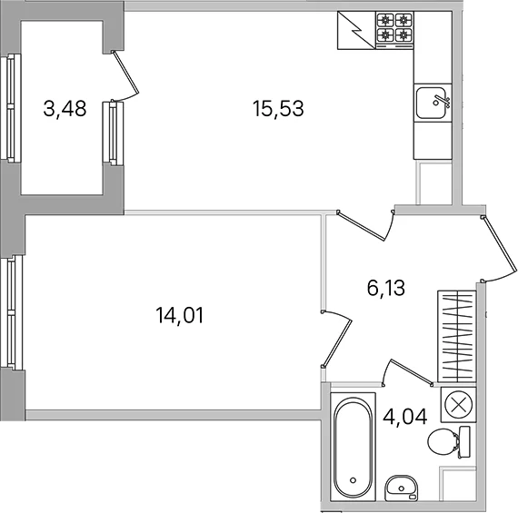 Планировка: Евродвушка 39,7 м² в ЖК «Дубровский»
