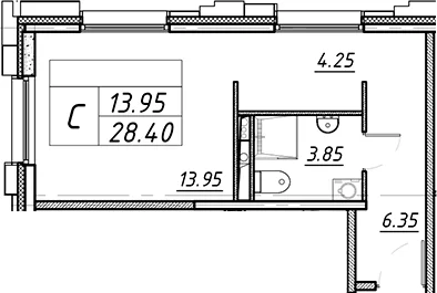 Планировка: Студия 28,4 м² в ЖК «АВЕНЮ-АПАРТ ПУЛКОВО»