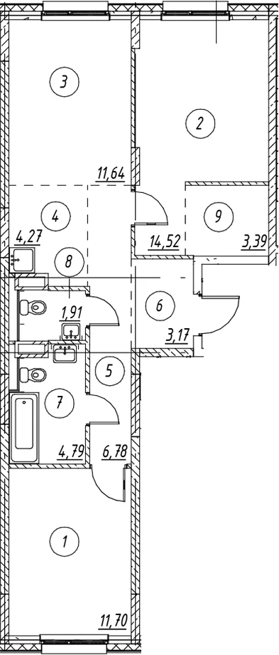 Планировка: Евротрёшка 62,2 м² в ЖК «Новые Лаврики»