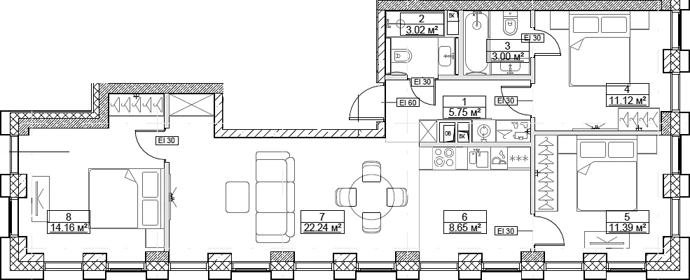 Планировка: Квартира евро-4 79,3 м² в ЖК «Сити Бэй»