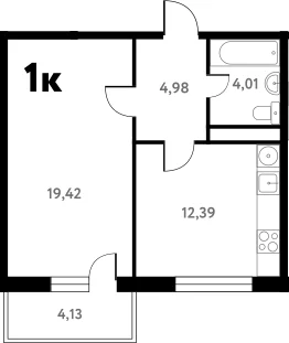Планировка: 1-комнатная квартира 40,9 м² в ЖК «Южное Пушкино»