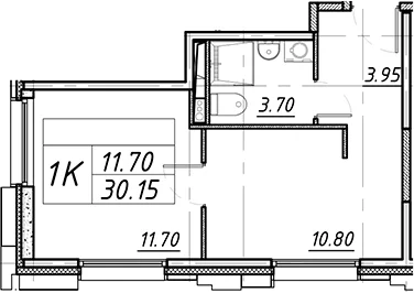Планировка: 1-комнатная квартира 30,2 м² в ЖК «АВЕНЮ-АПАРТ ПУЛКОВО»