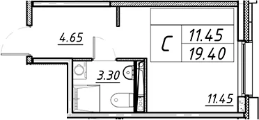 Планировка: Студия 19,4 м² в ЖК «АВЕНЮ-АПАРТ ПУЛКОВО»