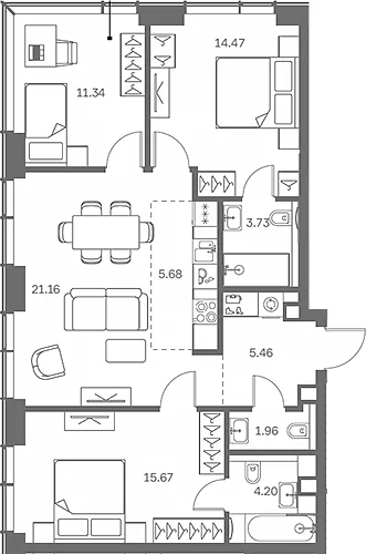 Планировка: Квартира евро-4 83,7 м² в ЖК «TATE»