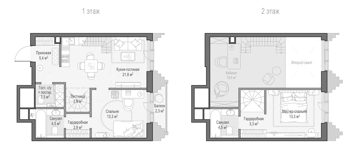 Планировка: Евротрёшка 75,4 м² в ЖК «Квартал Тишинский бульвар»