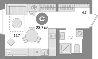 Планировка: Студия 23,7 м² в ЖК «Квартал Герцена»