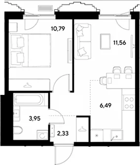 Планировка: Евродвушка 35,1 м² в ЖК «ЭВО»