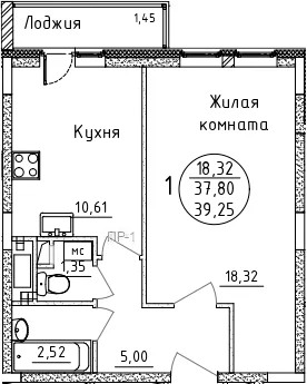Планировка: 1-комнатная квартира 37,8 м² в ЖК «Дом Союзов»
