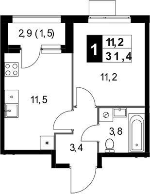 Планировка: 1-комнатная квартира 29,9 м² в ЖК «1-й Измайловский»