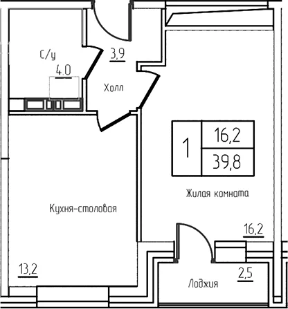 Планировка: Евродвушка 37,3 м² в ЖК «Троицкий»