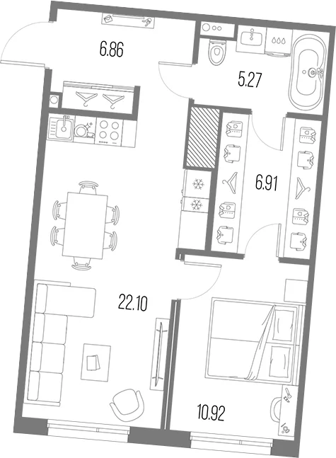 Планировка: Евродвушка 52,1 м² в ЖК «Легенда Васильевского»