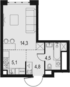Планировка: Студия 28,7 м² в ЖК «Левел Южнопортовая»