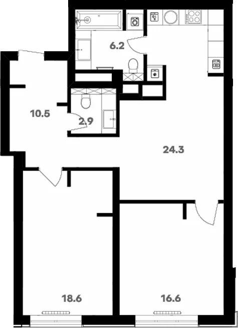 Планировка: Квартира 80,8 м² в ЖК «RIVER HOUSE Щелково»
