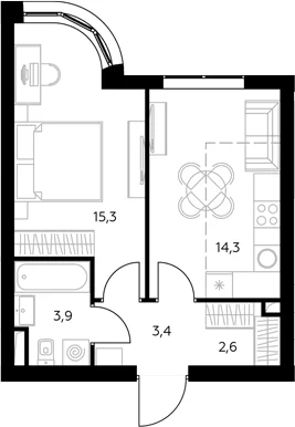 Планировка: 1-комнатная квартира 40,1 м² в ЖК «Адмирал»