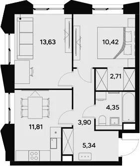 Планировка: 2-комнатная квартира 52,2 м² в ЖК «УЛЬТИМА Сити»