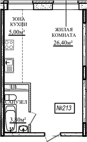 Планировка: Студия 35,2 м² в ЖК «Истомкино Парк 2»