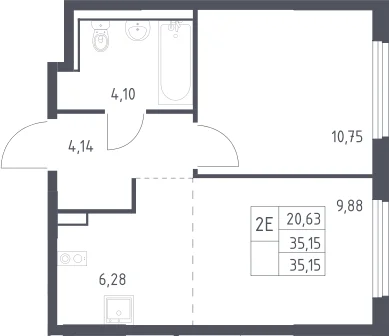 Планировка: Евродвушка 35,2 м² в ЖК «Пригород Лесное»