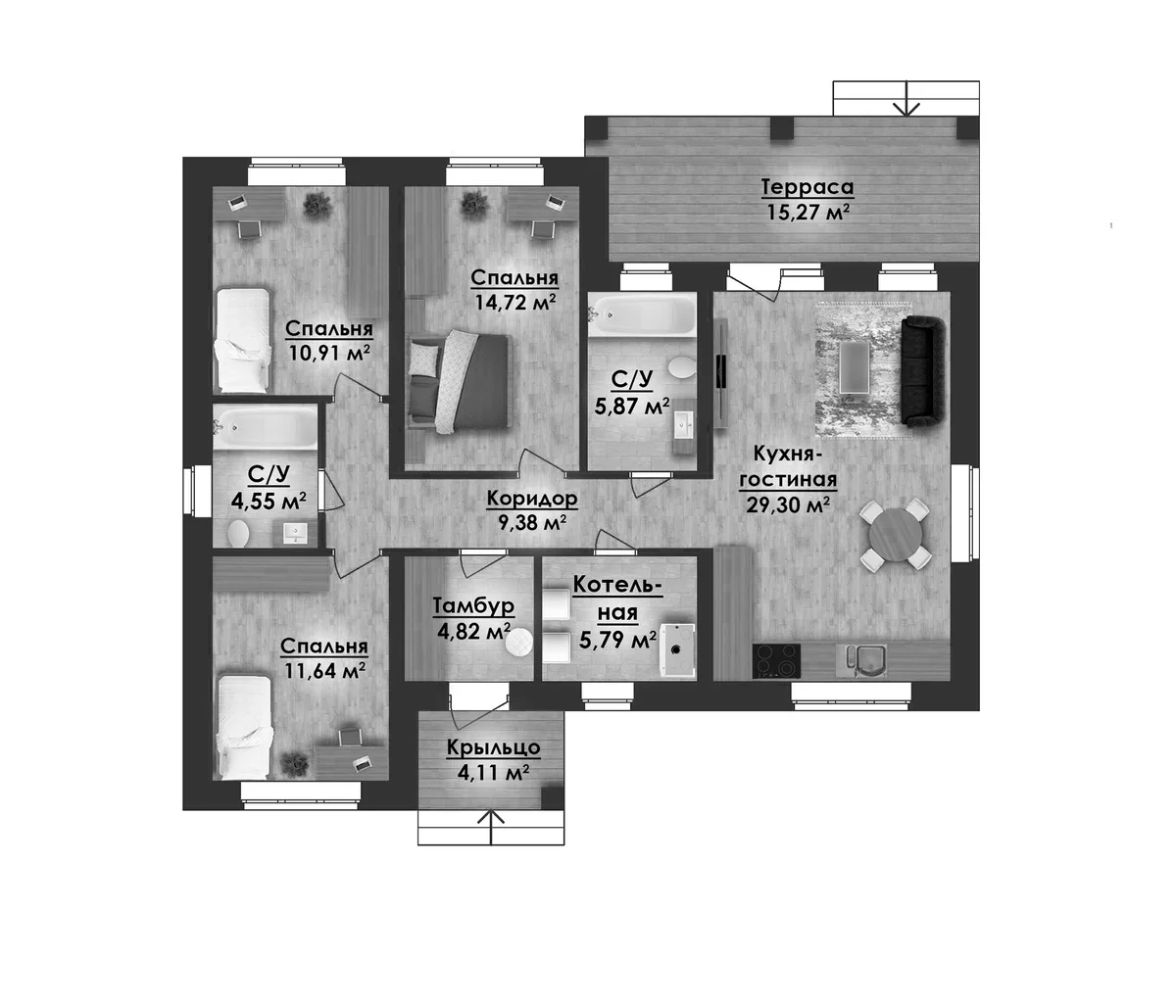 Планировка: Коттедж 84,7 м² в ЖК «Коттеджный поселок ВамДом Истра»