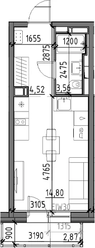 Планировка: Студия 22,9 м² в ЖК «Догма Юкки»