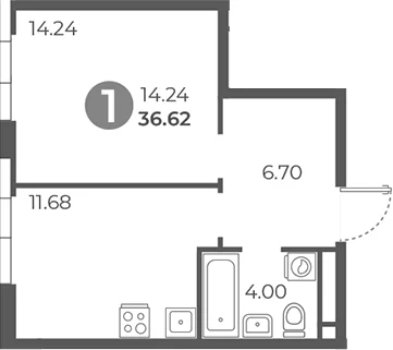 Планировка: 1-комнатная квартира 36,6 м² в ЖК «Нижегородская от Гранель»