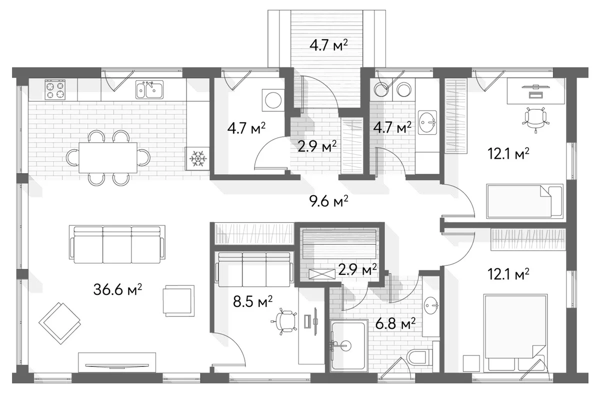 Планировка: Коттедж 107,4 м² в ЖК «Коттеджный поселок Негород Павловск»
