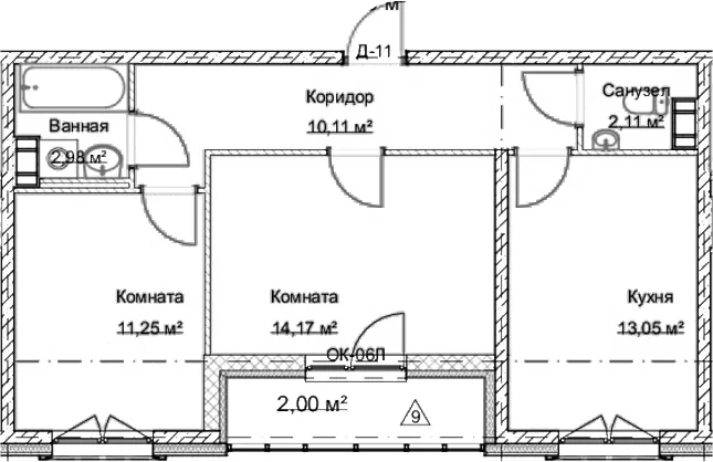 Планировка: 2-комнатная квартира 54,3 м² в ЖК «Дом На Большом Смоленском»