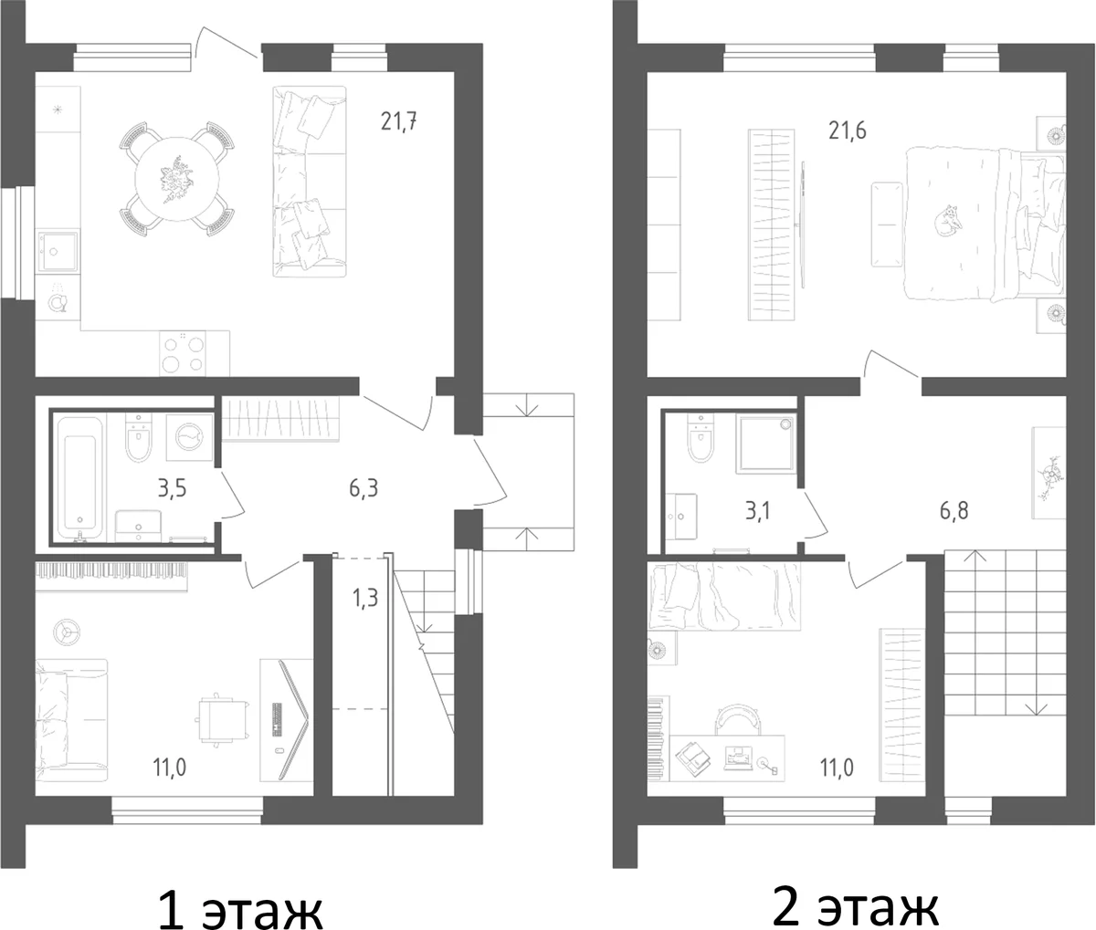 Планировка: Коттедж 103,4 м² в ЖК «Коттеджный поселок Пушкино Дом у воды»