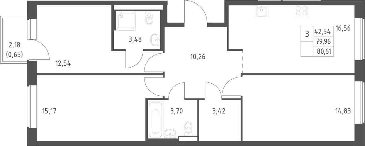 Планировка: Квартира евро-4 80 м² в ЖК «Большое Юрлово»
