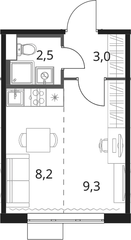 Планировка: Студия 23 м² в ЖК «1-й Шереметьевский»