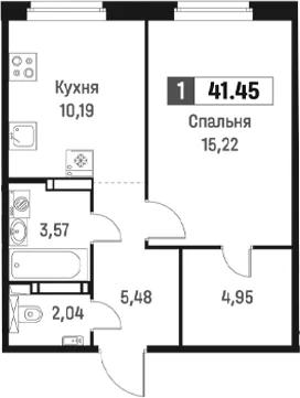 Планировка: 1-комнатная квартира 41,5 м² в ЖК «Максималист»