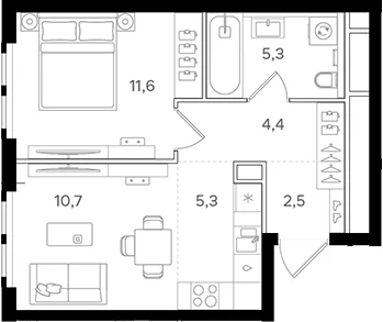 Планировка: Евродвушка 39,8 м² в ЖК «НАЗАРЕ»