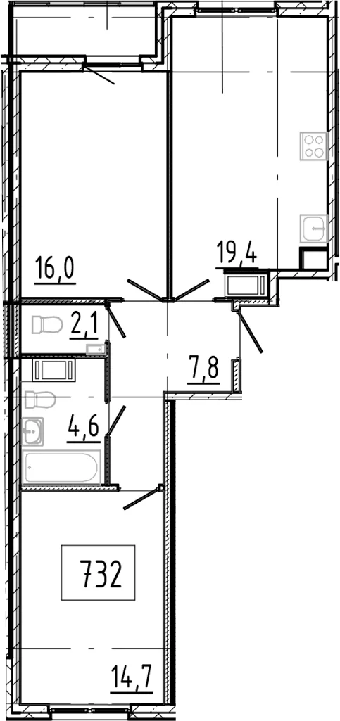 Планировка: 2-комнатная квартира 64,6 м² в ЖК «Клюква.Парк»