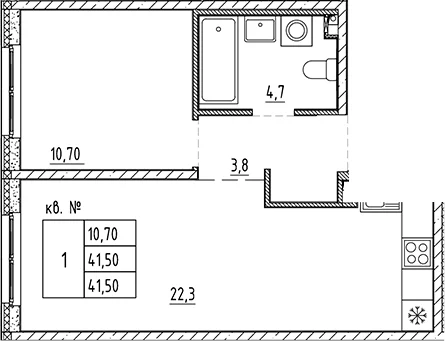 Планировка: Евродвушка 41,5 м² в ЖК «Плюс Пулковский»