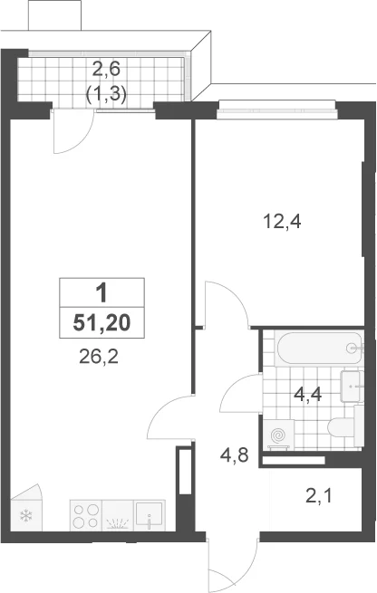 Планировка: Евродвушка 49,9 м² в ЖК «Скандинавия»