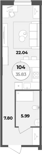 Планировка: Студия 35,8 м² в ЖК «Апарт-отель Лиговский 127»