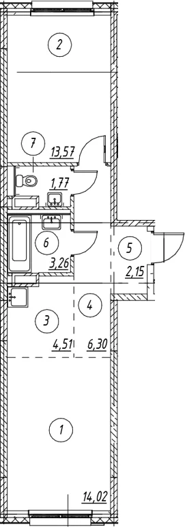 Планировка: Евродвушка 45,6 м² в ЖК «Новые Лаврики»